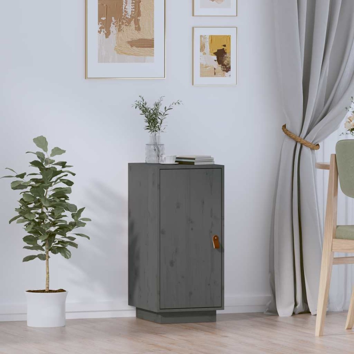 vidaXL Μπουφές Γκρι 34 x 40 x 75 εκ. από Μασίφ Ξύλο Πεύκου