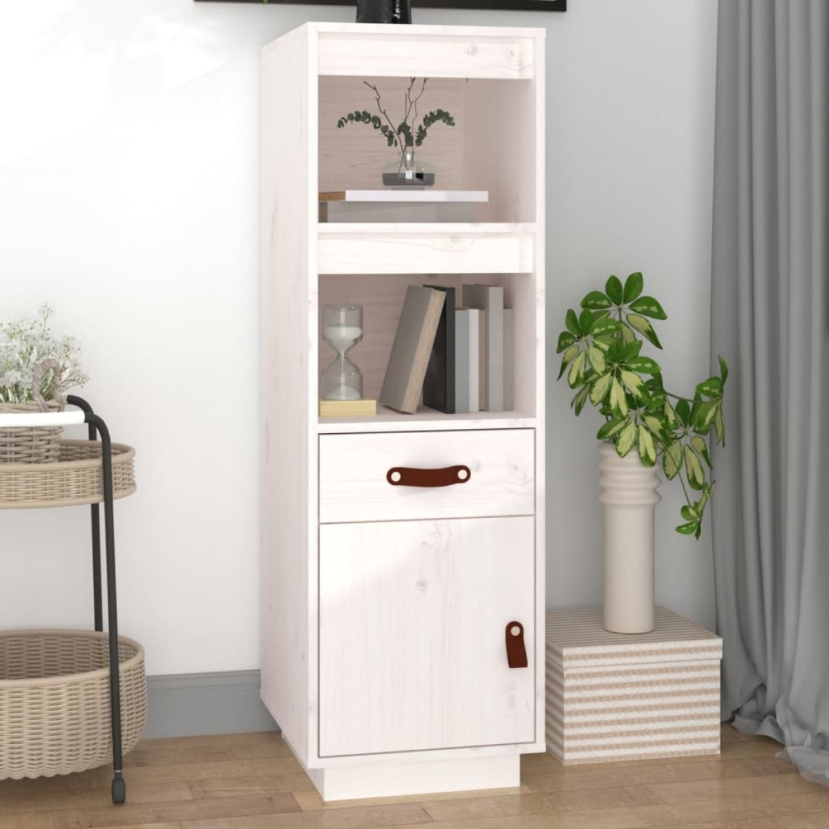 vidaXL Ντουλάπι Ψηλό Λευκό 34 x 40 x 108,5 εκ. από Μασίφ Ξύλο Πεύκου