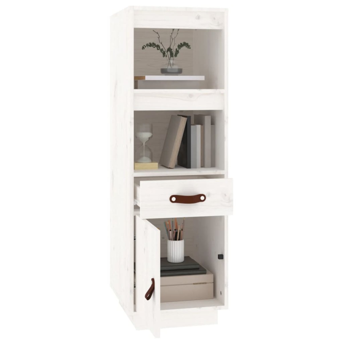 vidaXL Ντουλάπι Ψηλό Λευκό 34 x 40 x 108,5 εκ. από Μασίφ Ξύλο Πεύκου