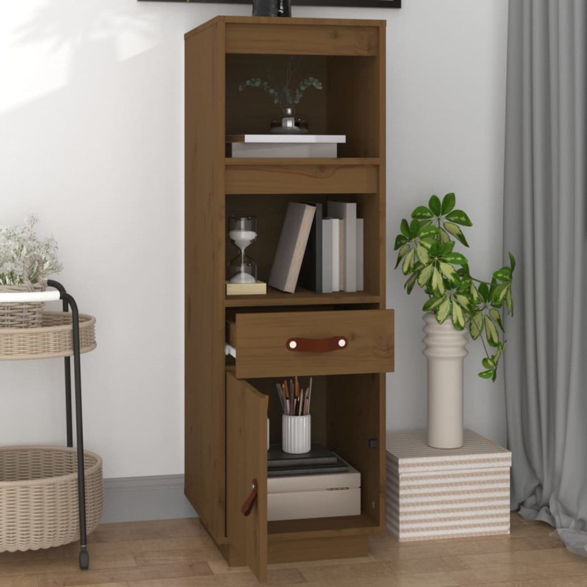 vidaXL Ντουλάπι Ψηλό Καφέ Μέλι 34x40x108,5 εκ. από Μασίφ Ξύλο Πεύκου