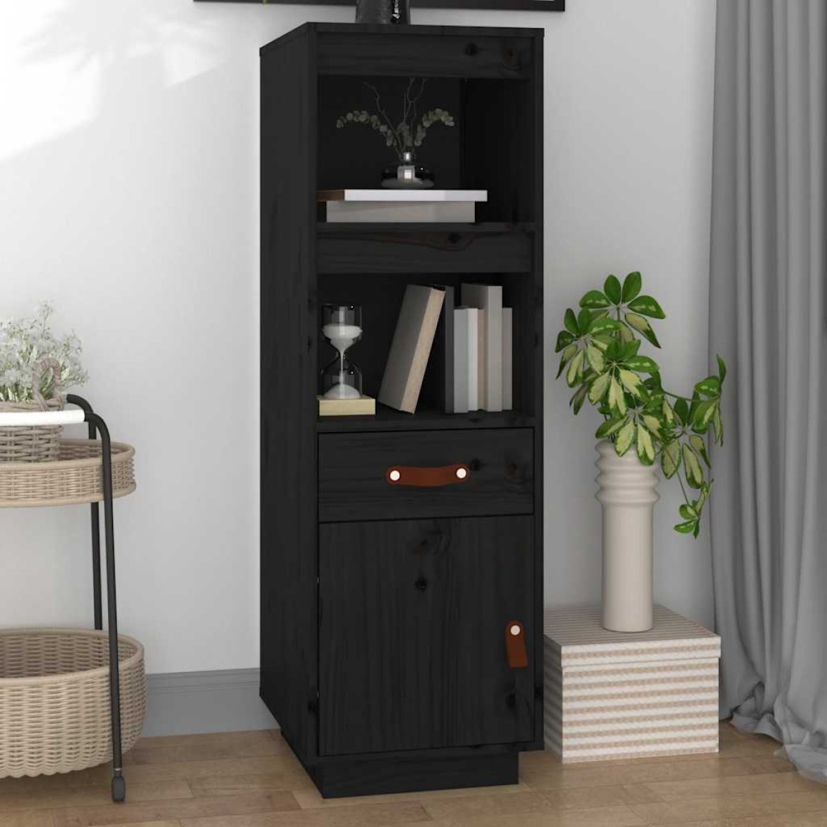 vidaXL Ντουλάπι Ψηλό Μαύρο 34 x 40 x 108,5 εκ. από Μασίφ Ξύλο Πεύκου