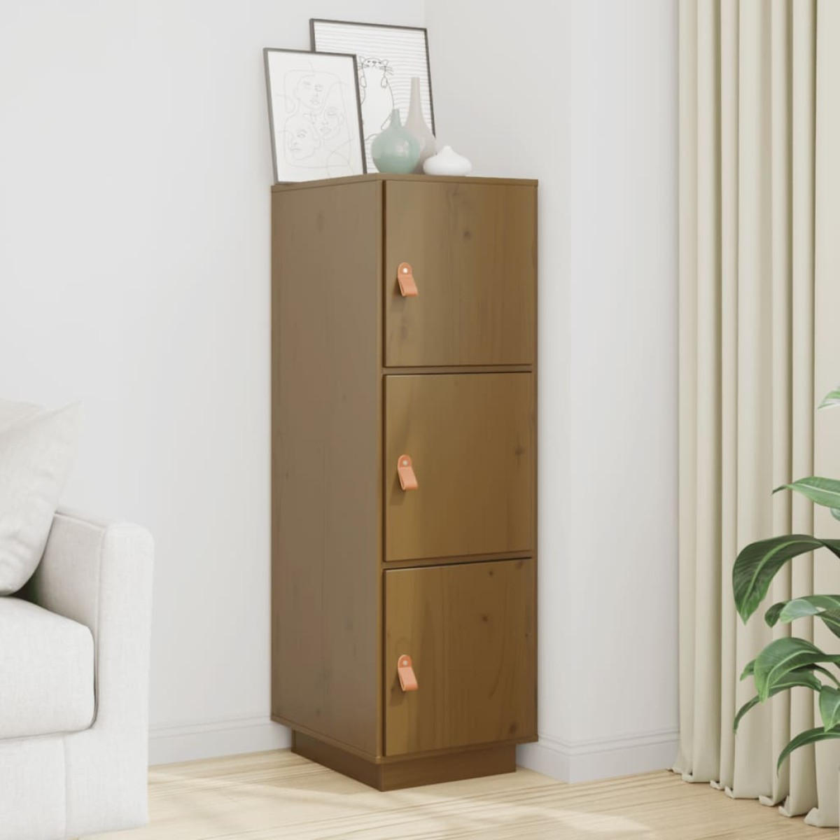 vidaXL Ντουλάπι Ψηλό Καφέ Μέλι 34x40x108,5 εκ. από Μασίφ Ξύλο Πεύκου