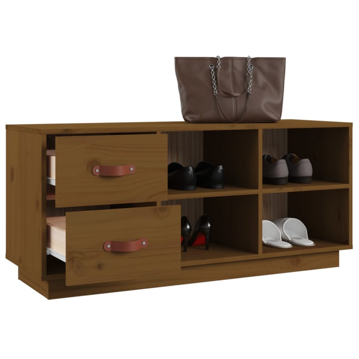 vidaXL Παπουτσοθήκη Μελί 100x34x45 εκ. από Μασίφ Ξύλο Πεύκου