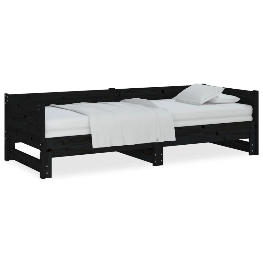 vidaXL Καναπές Κρεβάτι Συρόμενος Μαύρος 2x(90x200) εκ. από Μασίφ Πεύκο