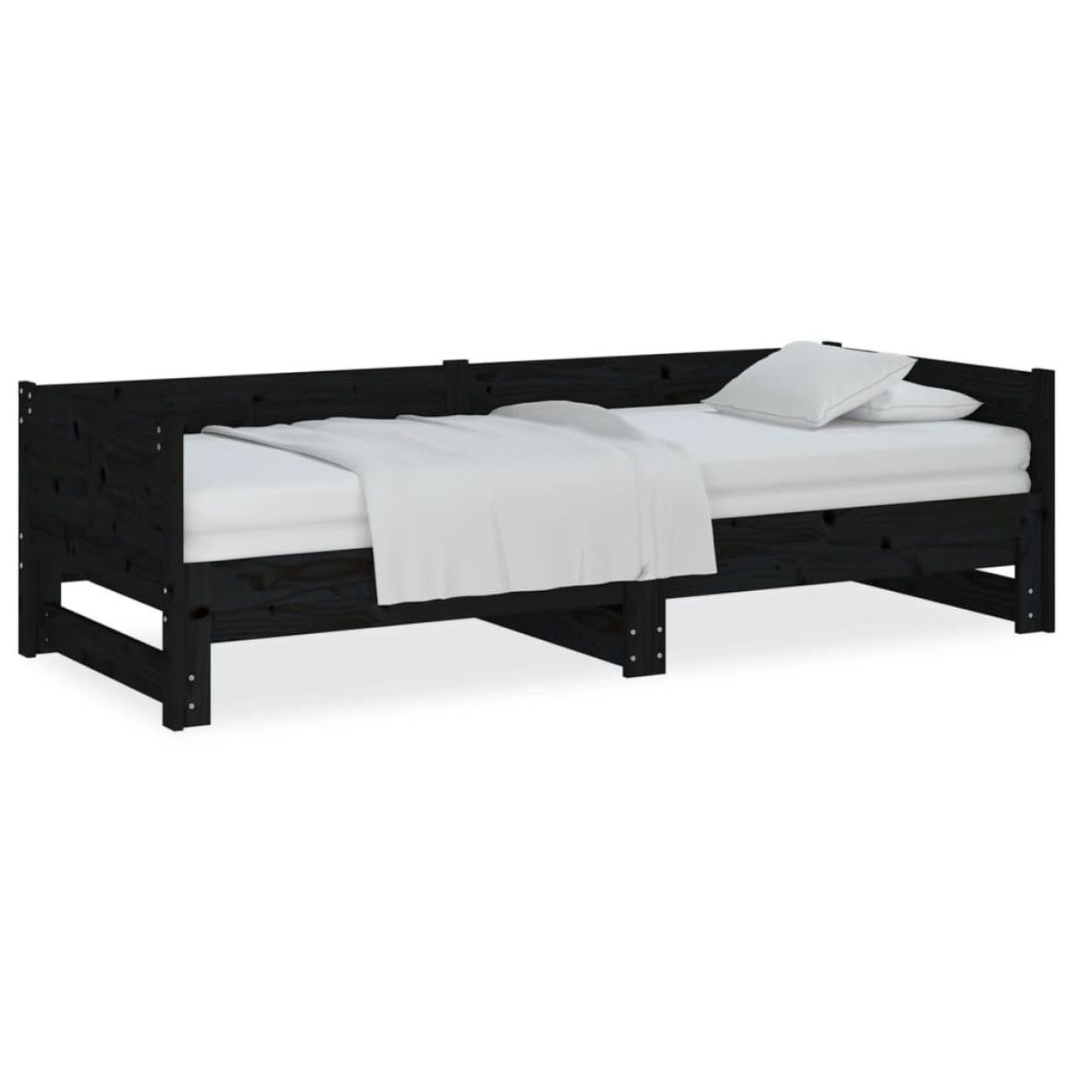 vidaXL Καναπές Κρεβάτι Συρόμενος Μαύρος 2x(90x200) εκ. από Μασίφ Πεύκο