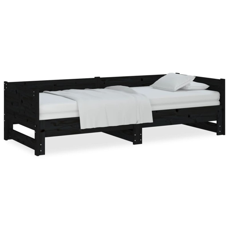 vidaXL Καναπές Κρεβάτι Συρόμενος Μαύρος 2x(90x200) εκ. από Μασίφ Πεύκο