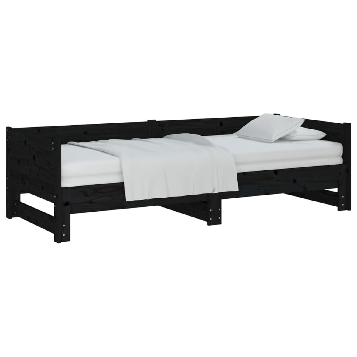 vidaXL Καναπές Κρεβάτι Συρόμενος Μαύρος 2x(90x200) εκ. από Μασίφ Πεύκο
