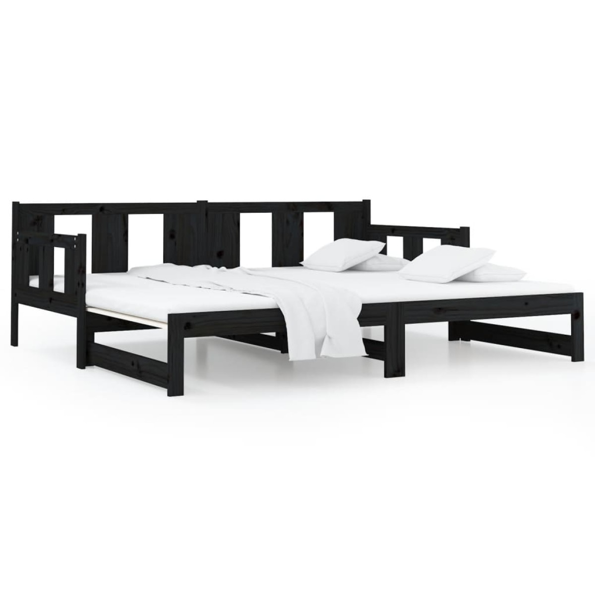 vidaXL Καναπές Κρεβάτι Συρόμενος Μαύρος 2x(80x200) εκ. από Μασίφ Πεύκο