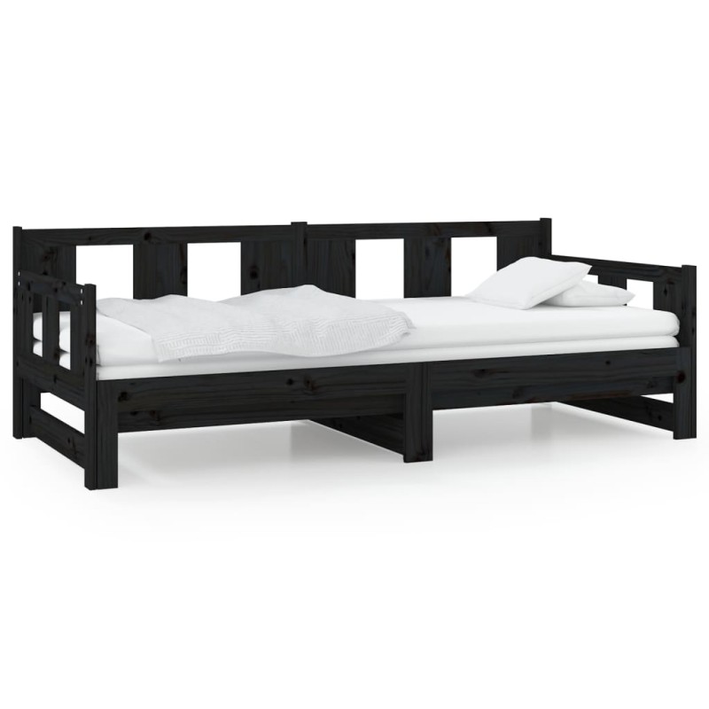 vidaXL Καναπές Κρεβάτι Συρόμενος Μαύρος 2x(90x190) εκ. από Μασίφ Πεύκο