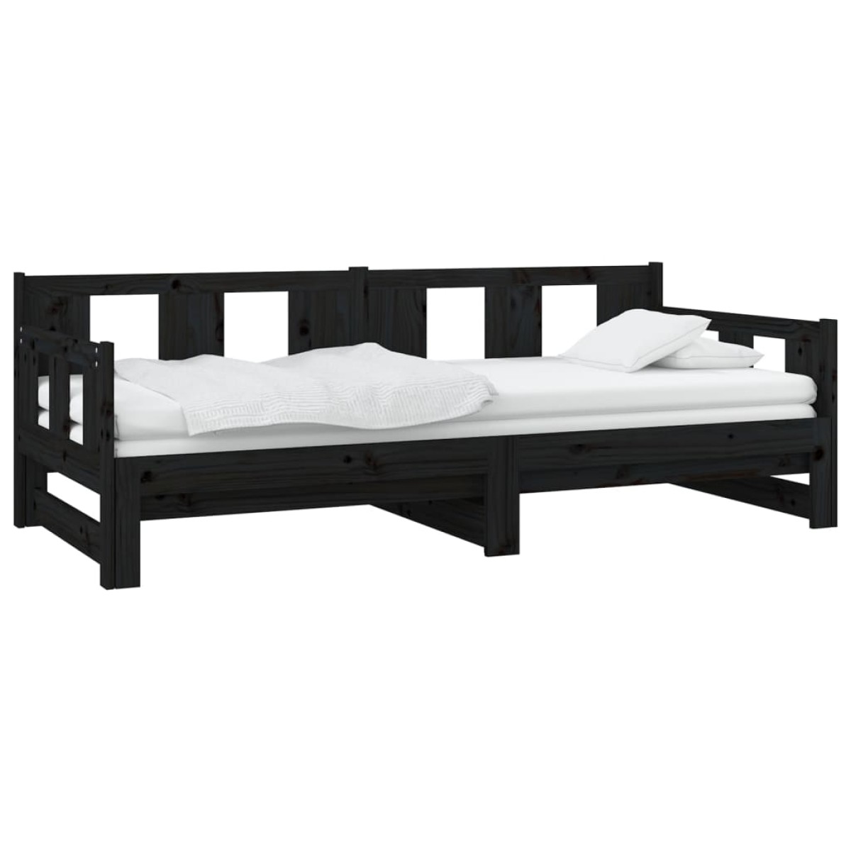 vidaXL Καναπές Κρεβάτι Συρόμενος Μαύρος 2x(90x190) εκ. από Μασίφ Πεύκο