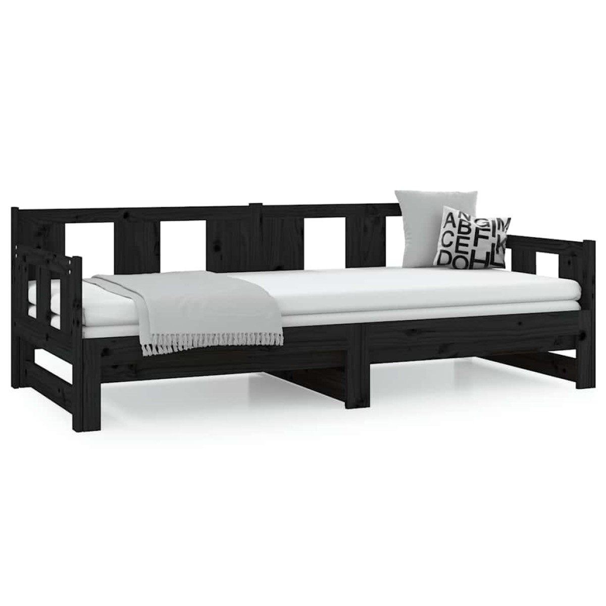 vidaXL Καναπές Κρεβάτι Συρόμενος Μαύρος 2x(90x190) εκ. από Μασίφ Πεύκο