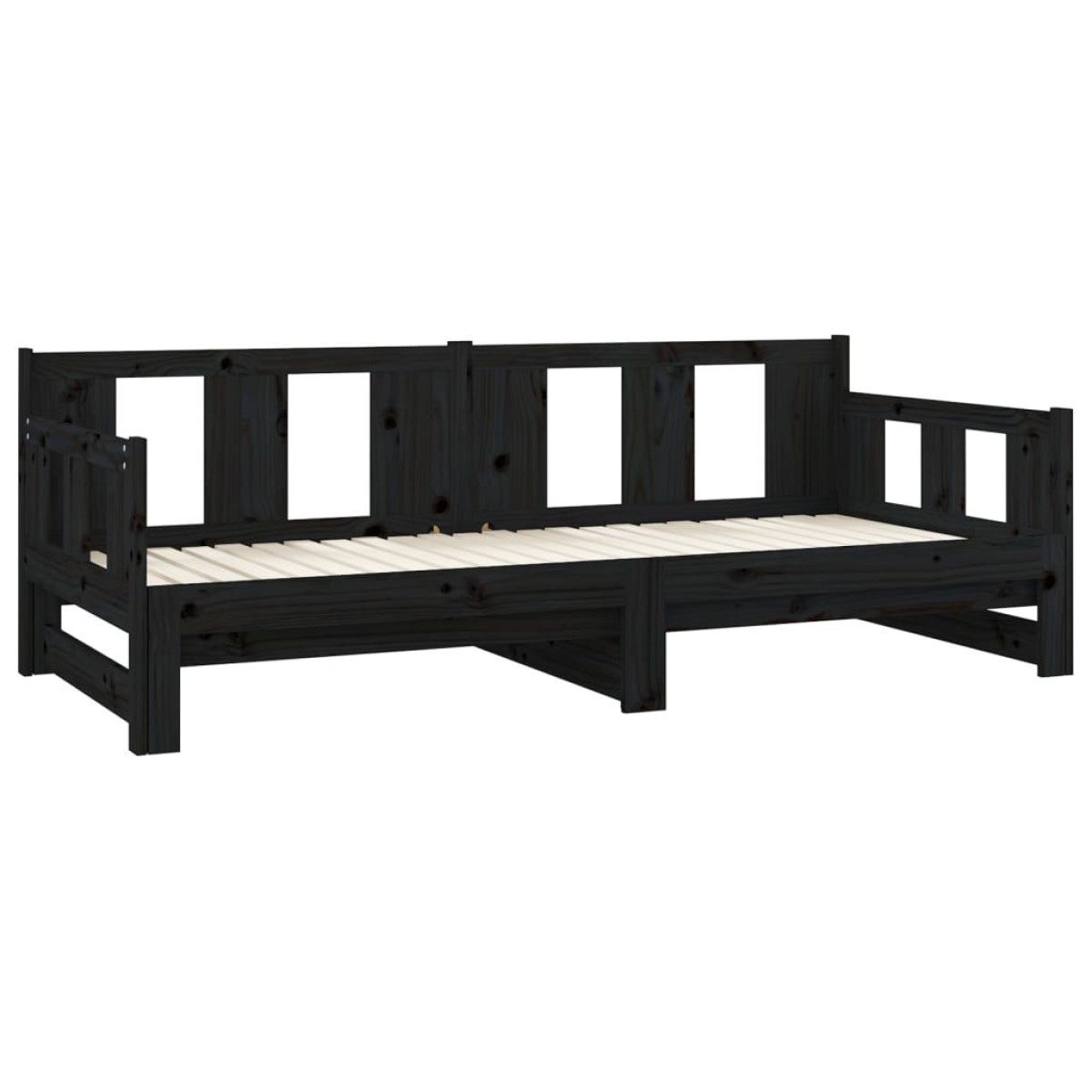vidaXL Καναπές Κρεβάτι Συρόμενος Μαύρος 2x(90x190) εκ. από Μασίφ Πεύκο