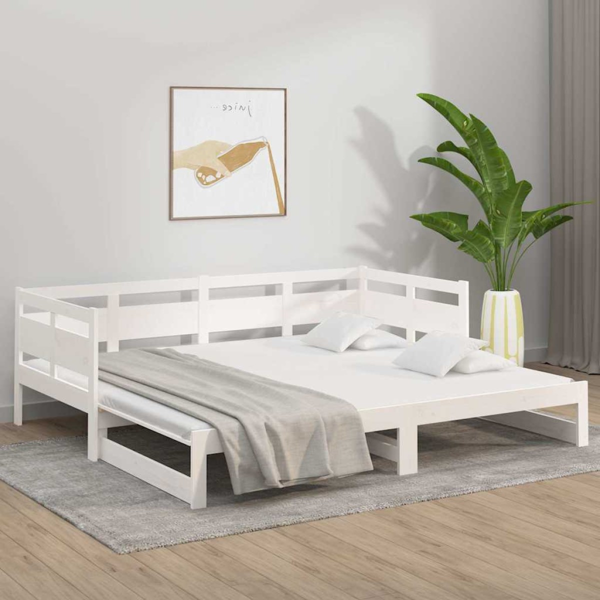 vidaXL Καναπές Κρεβάτι Συρόμενος Λευκός 2x(90x190) εκ. από Μασίφ Πεύκο