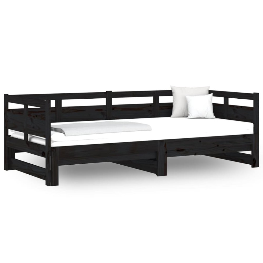 vidaXL Καναπές Κρεβάτι Συρόμενος Μαύρος 2x(90x190) εκ. Μασίφ Πεύκο