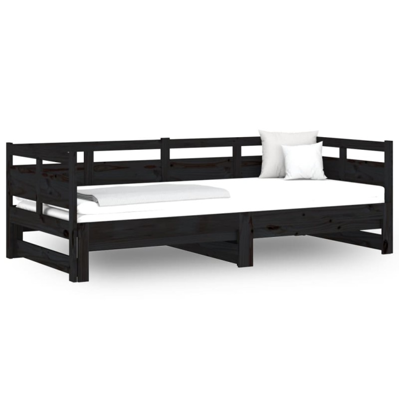 vidaXL Καναπές Κρεβάτι Συρόμενος Μαύρος 2x(90x190) εκ. Μασίφ Πεύκο