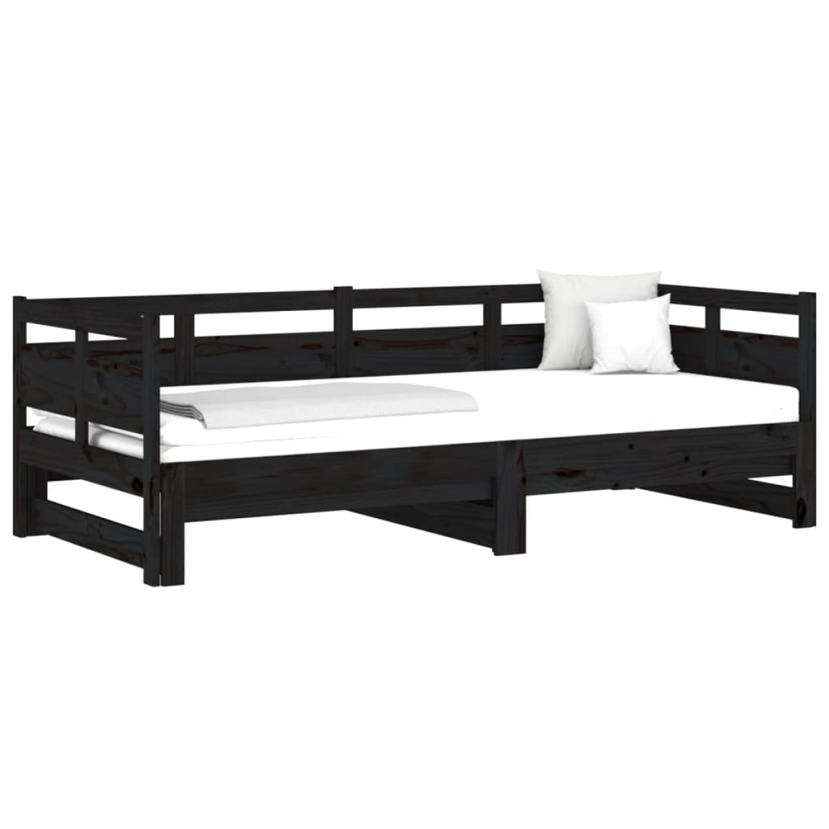 vidaXL Καναπές Κρεβάτι Συρόμενος Μαύρος 2x(90x190) εκ. Μασίφ Πεύκο