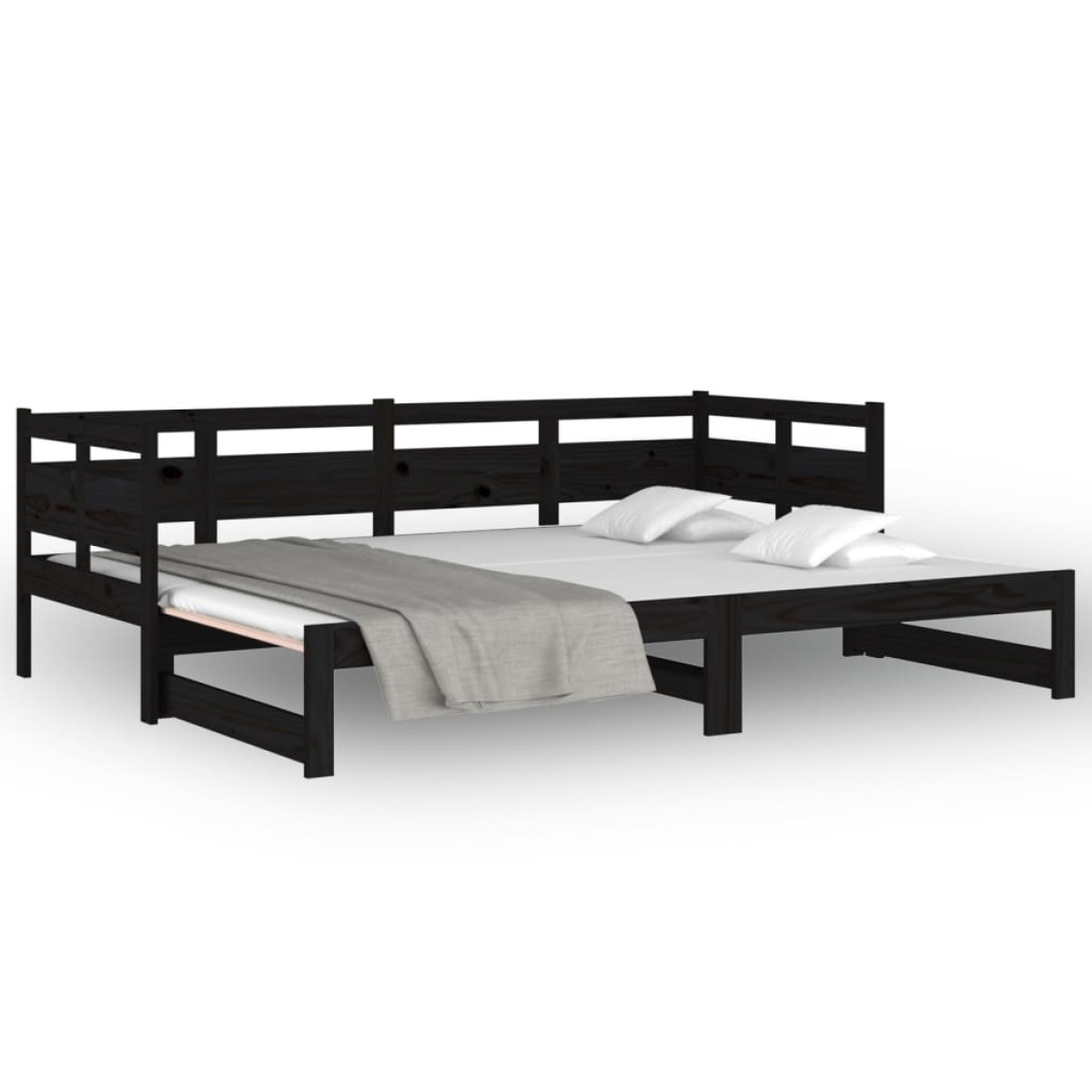 vidaXL Καναπές Κρεβάτι Συρόμενος Μαύρος 2x(90x190) εκ. Μασίφ Πεύκο