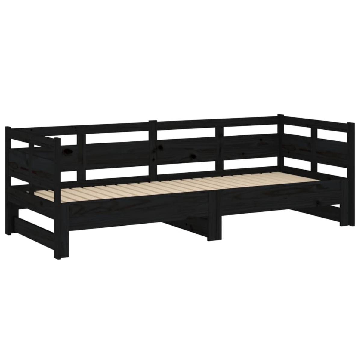 vidaXL Καναπές Κρεβάτι Συρόμενος Μαύρος 2x(90x190) εκ. Μασίφ Πεύκο