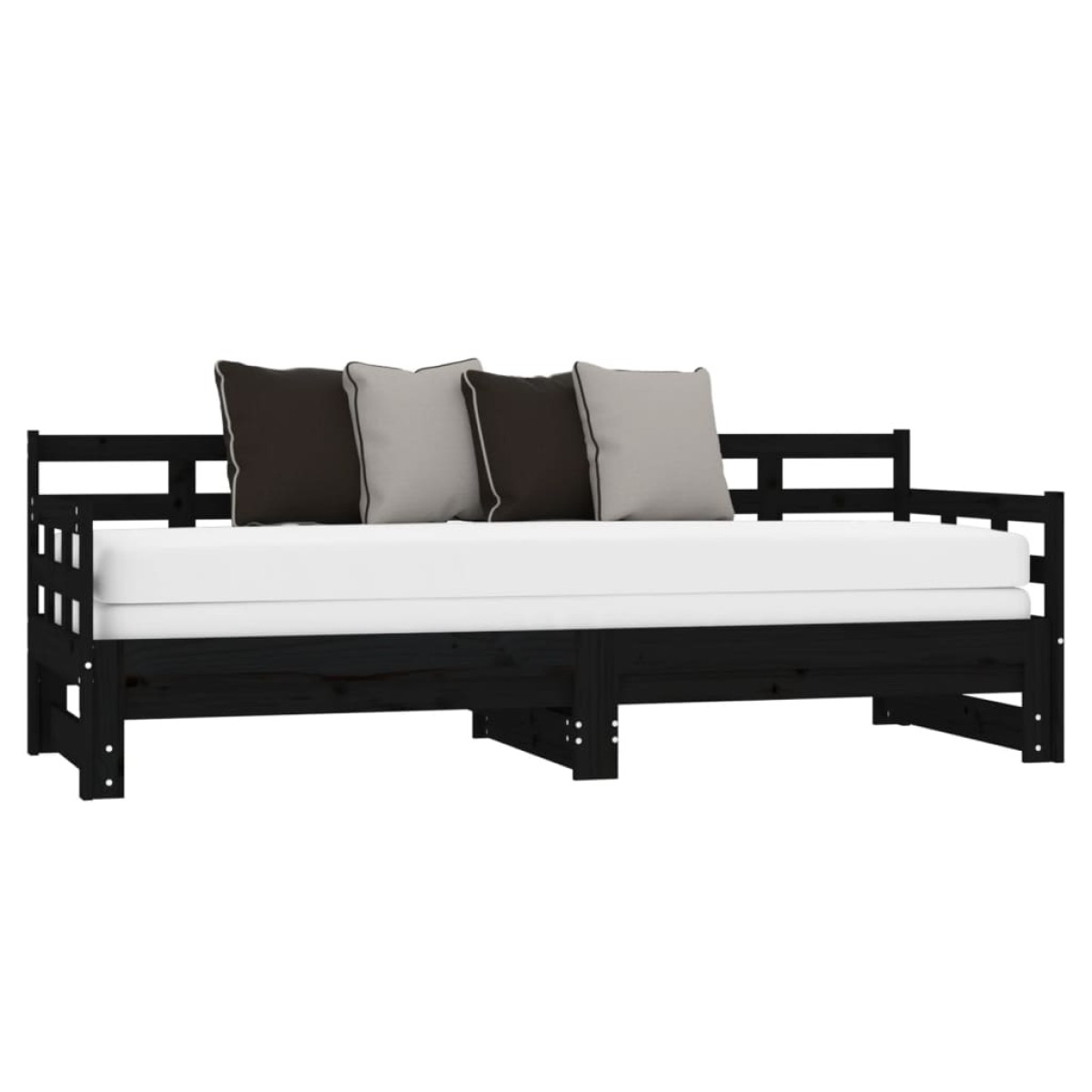 vidaXL Καναπές Κρεβάτι Συρόμενος Μαύρος 2x(90x190) εκ. Μασίφ Πεύκο