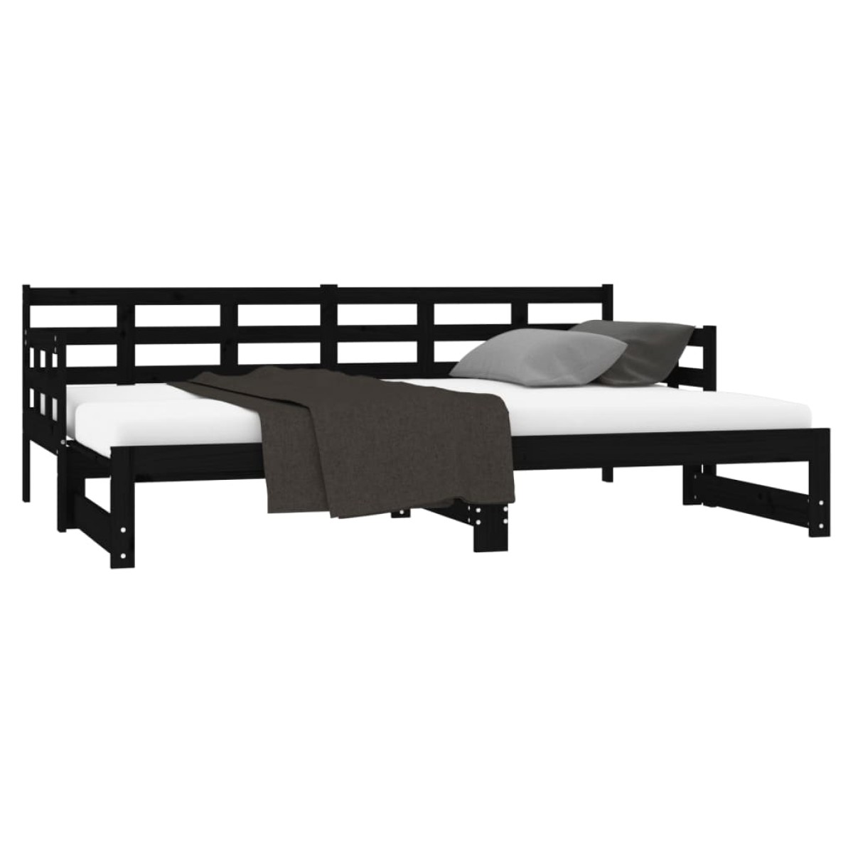 vidaXL Καναπές Κρεβάτι Συρόμενος Μαύρος 2x(90x190) εκ. Μασίφ Πεύκο