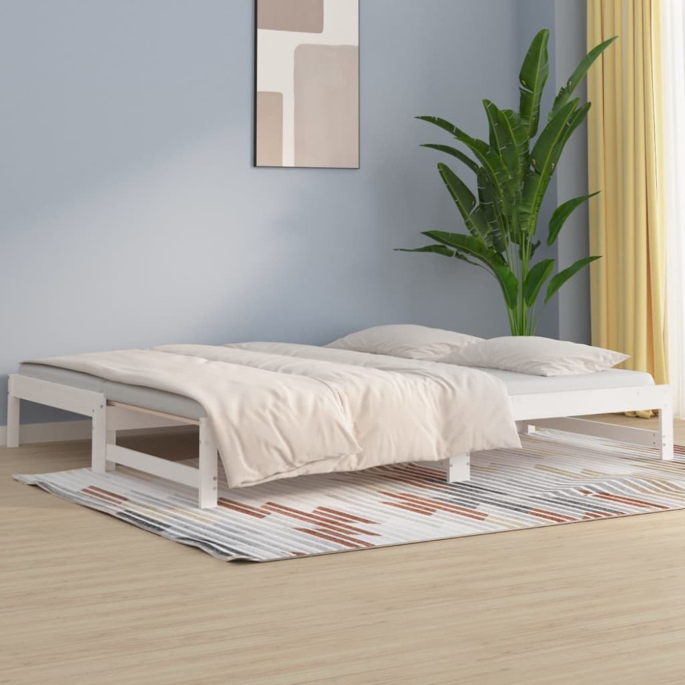 vidaXL Καναπές Κρεβάτι Συρόμενος Λευκός 2x(80x200) εκ. από Μασίφ Πεύκο