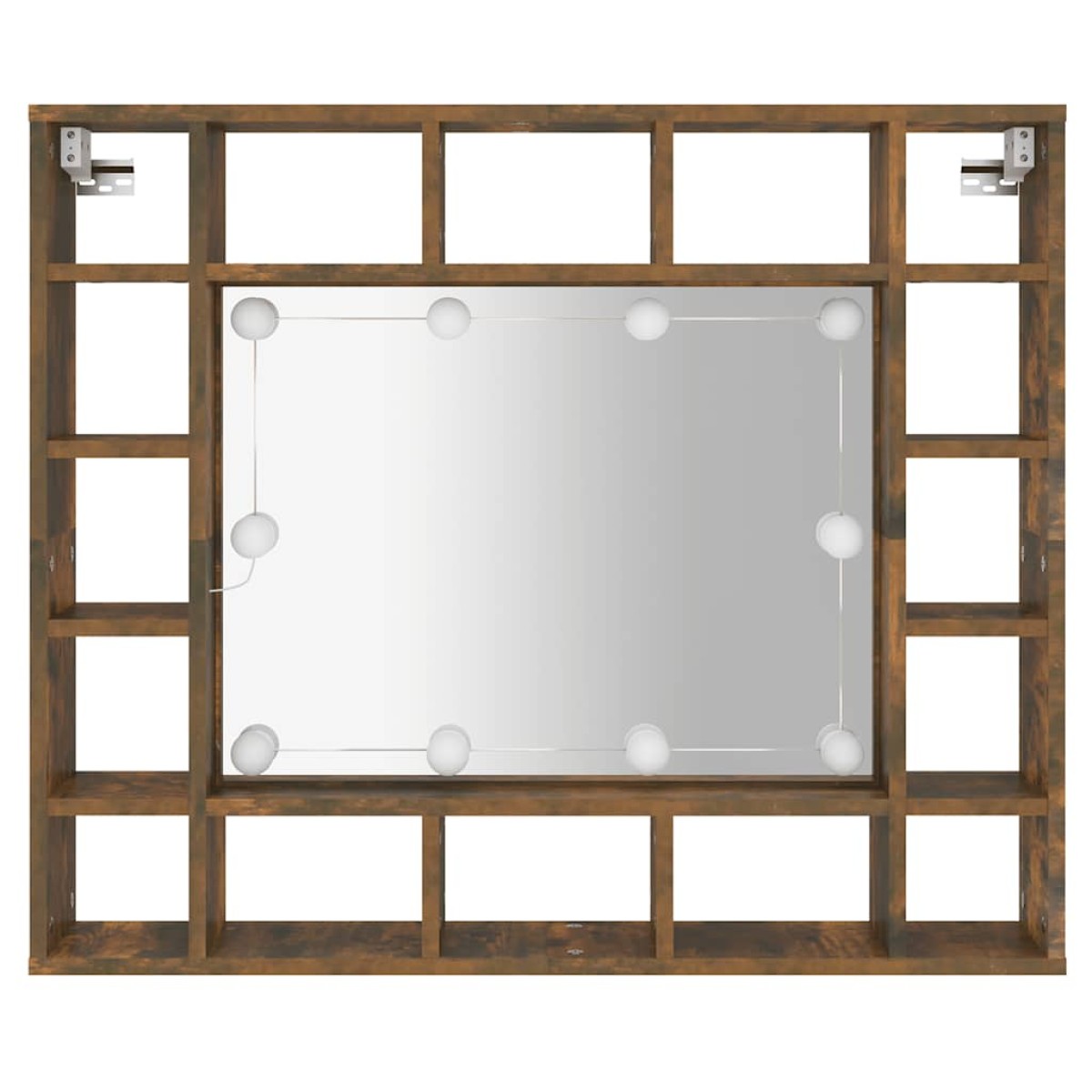 vidaXL Έπιπλο Καθρέπτη με LED Καπνιστή Δρυς 91x15x76,5 εκ.