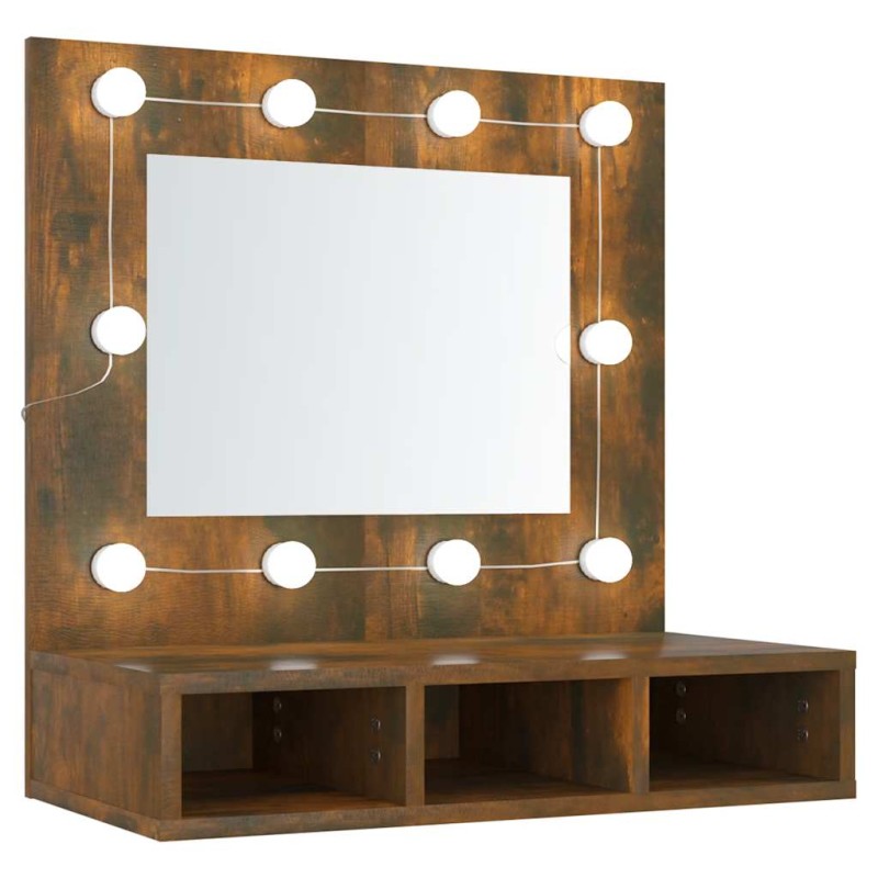 vidaXL Έπιπλο Καθρέπτη με LED Καπνιστή Δρυς 60x31,5x62 εκ.