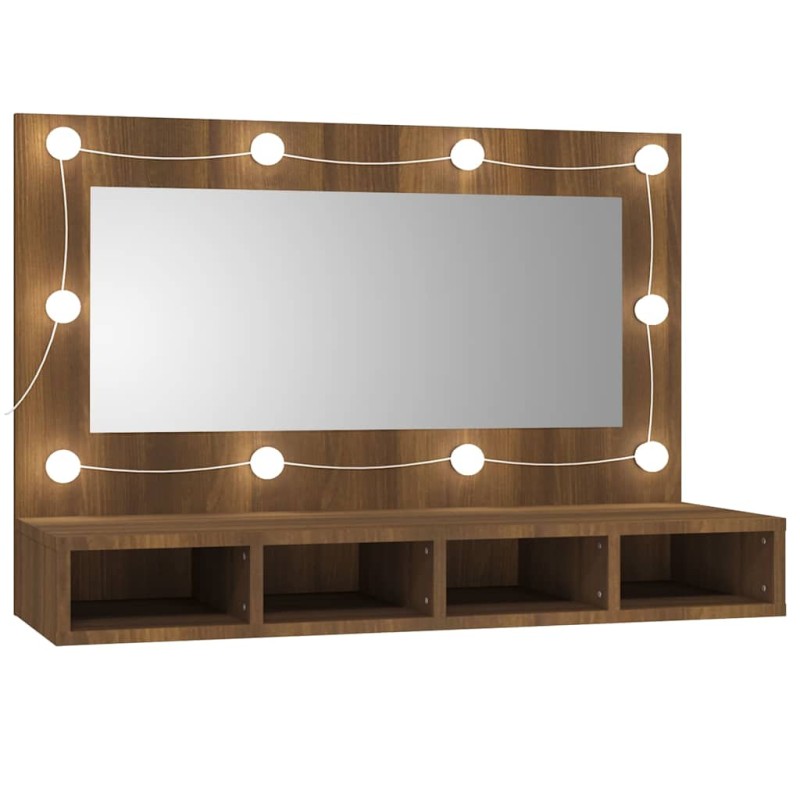 vidaXL Έπιπλο Καθρέπτη με LED Καφέ Δρυς 90x31,5x62 εκ.