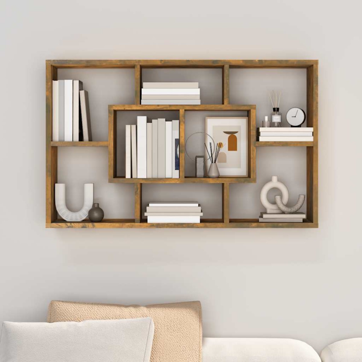 vidaXL Ραφιέρα Τοίχου Καπνιστή Δρυς 85x16x52,5 εκ. Επεξεργασμένο Ξύλο