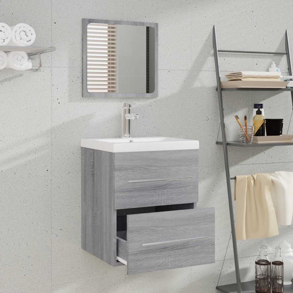 vidaXL Ντουλάπι Μπάνιου με Καθρέφτη Γκρι Sonoma 41x38,5x48 εκ.