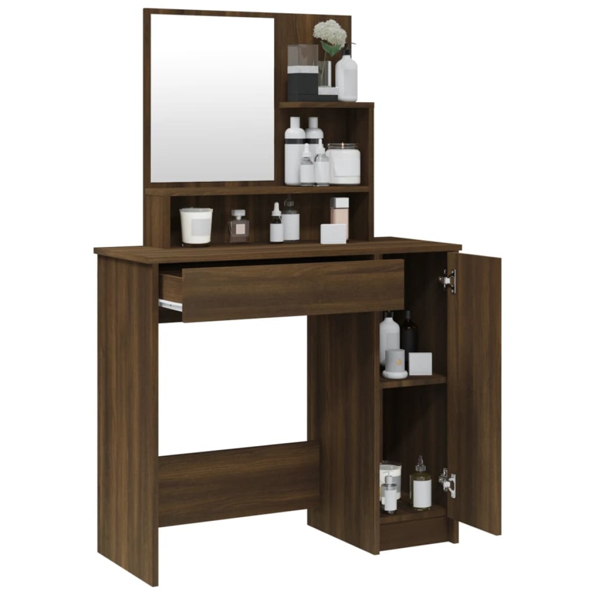 vidaXL Μπουντουάρ με Καθρέφτη Καφέ Δρυς 86,5x35x136 εκ.