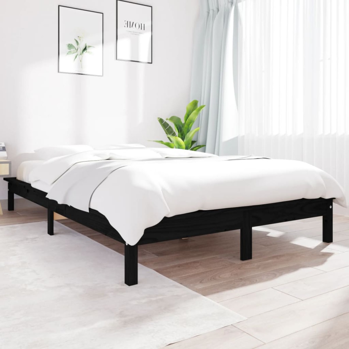 vidaXL Πλαίσιο Κρεβατιού Schwarz 140 x 190 εκ. από Μασίφ Ξύλο Πεύκου