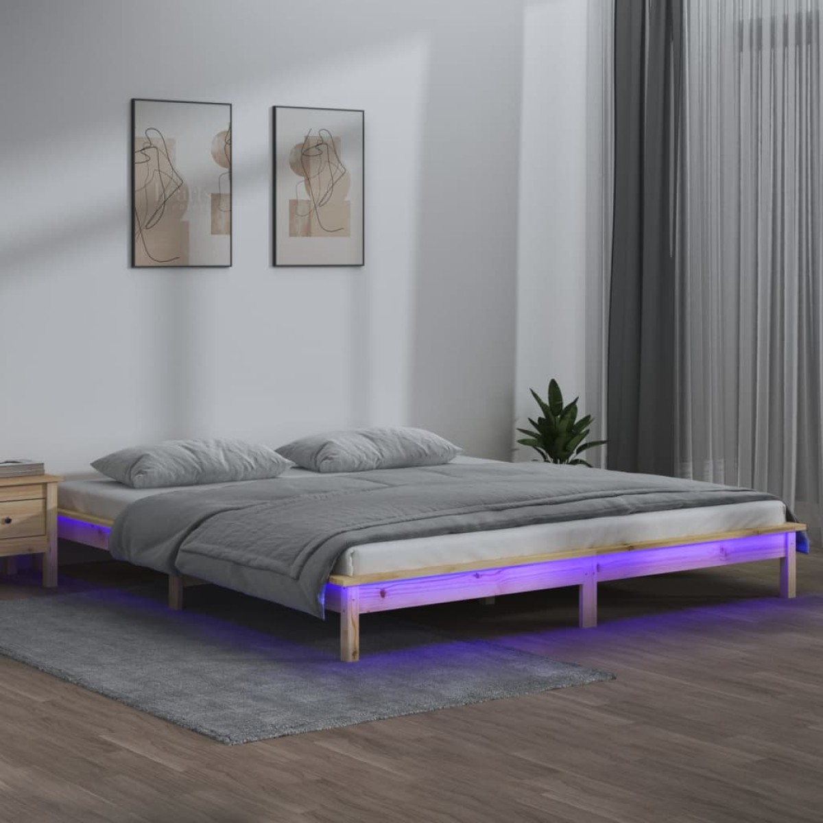 vidaXL Πλαίσιο Κρεβατιού με LED 120 x 200 εκ. από Μασίφ Ξύλο