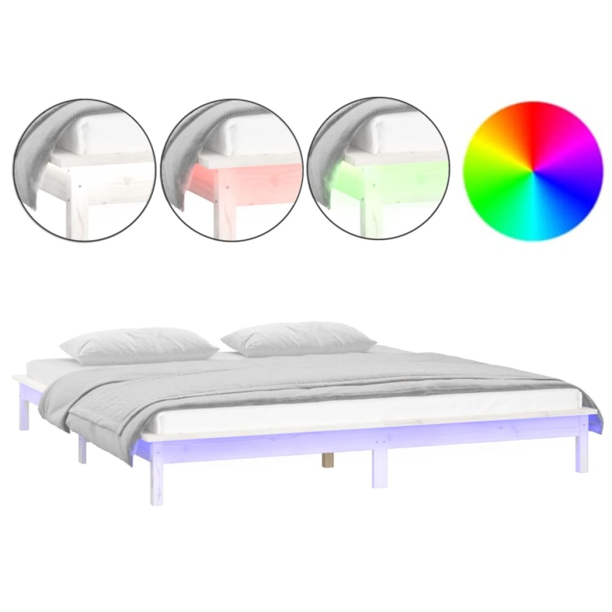 vidaXL Πλαίσιο Κρεβατιού με LED Λευκό 120 x 200 εκ. από Μασίφ Ξύλο