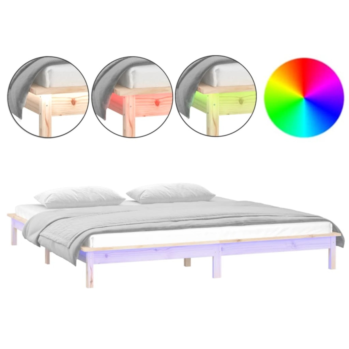 vidaXL Πλαίσιο Κρεβατιού με LED 150 x 200 εκ. King Size Μασίφ Ξύλο