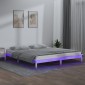 vidaXL Πλαίσιο Κρεβατιού με LED Λευκό 135 x 190 εκ. Διπλό Μασίφ Ξύλο