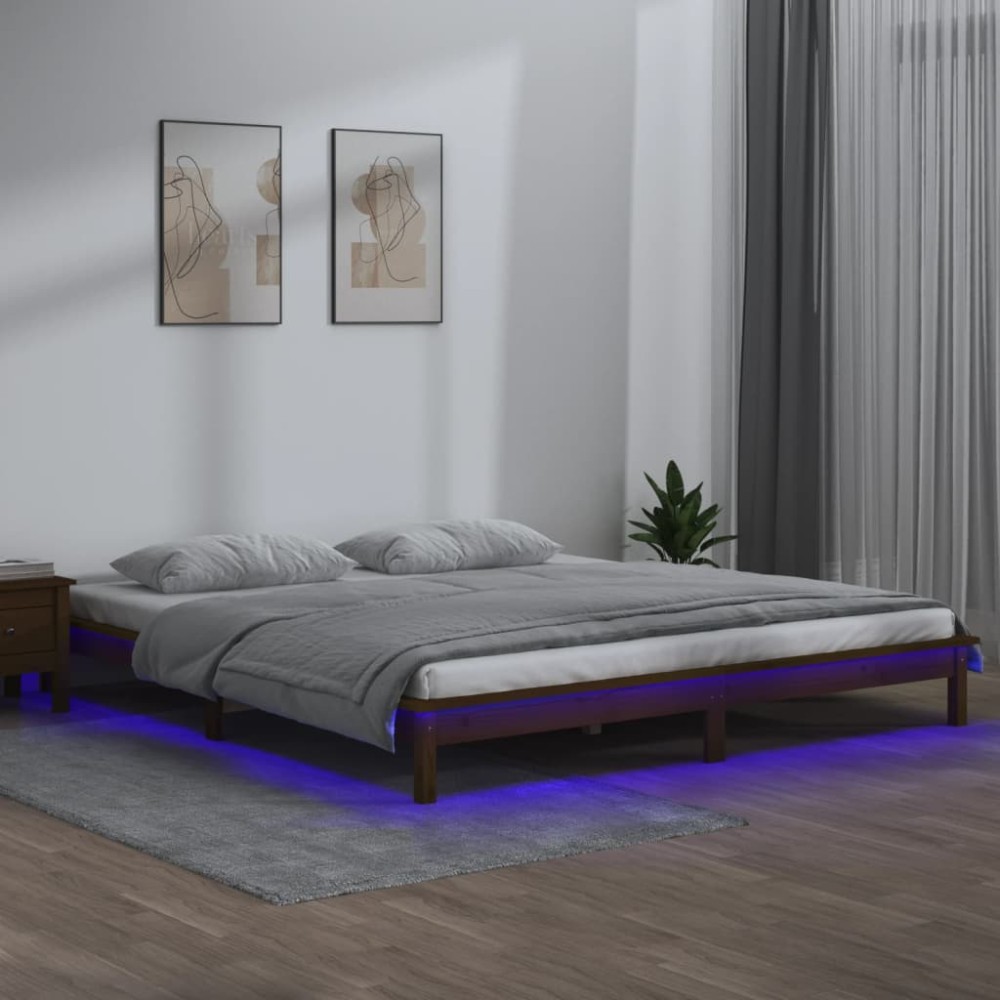 vidaXL Πλαίσιο Κρεβατιού με LED Μελί 140 x 190 εκ. από Μασίφ Ξύλο