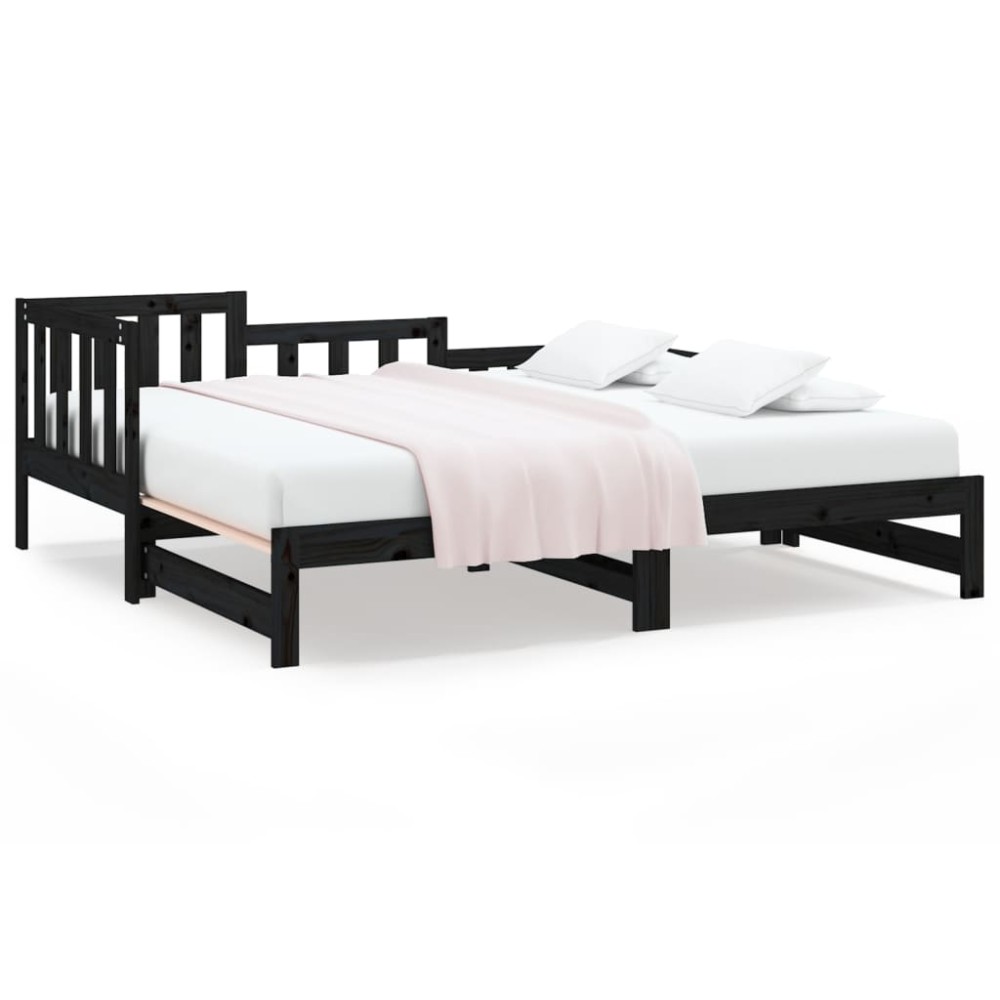 vidaXL Καναπές Κρεβάτι Συρόμενος Μαύρος 2x(80x200) εκ. από Μασίφ Πεύκο