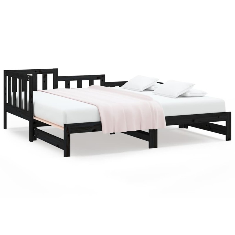 vidaXL Καναπές Κρεβάτι Συρόμενος Μαύρος 2x(80x200) εκ. από Μασίφ Πεύκο