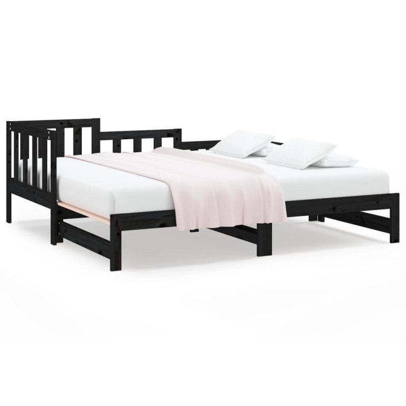 vidaXL Καναπές Κρεβάτι Συρόμενος Μαύρος 2x(90x190) εκ. από Μασίφ Πεύκο