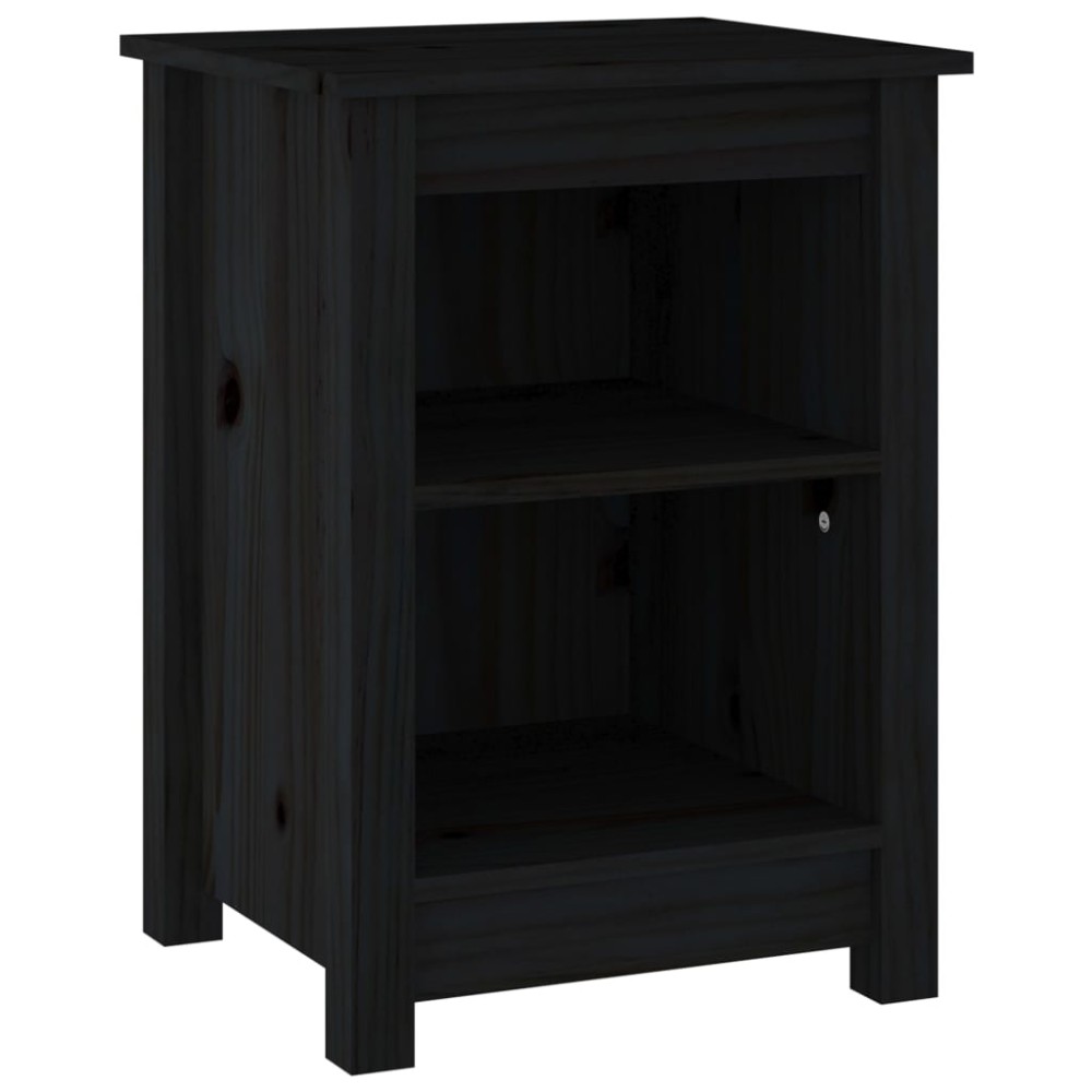 vidaXL Κομοδίνο Μαύρο 40x35x55 εκ. από Μασίφ Ξύλο Πεύκου