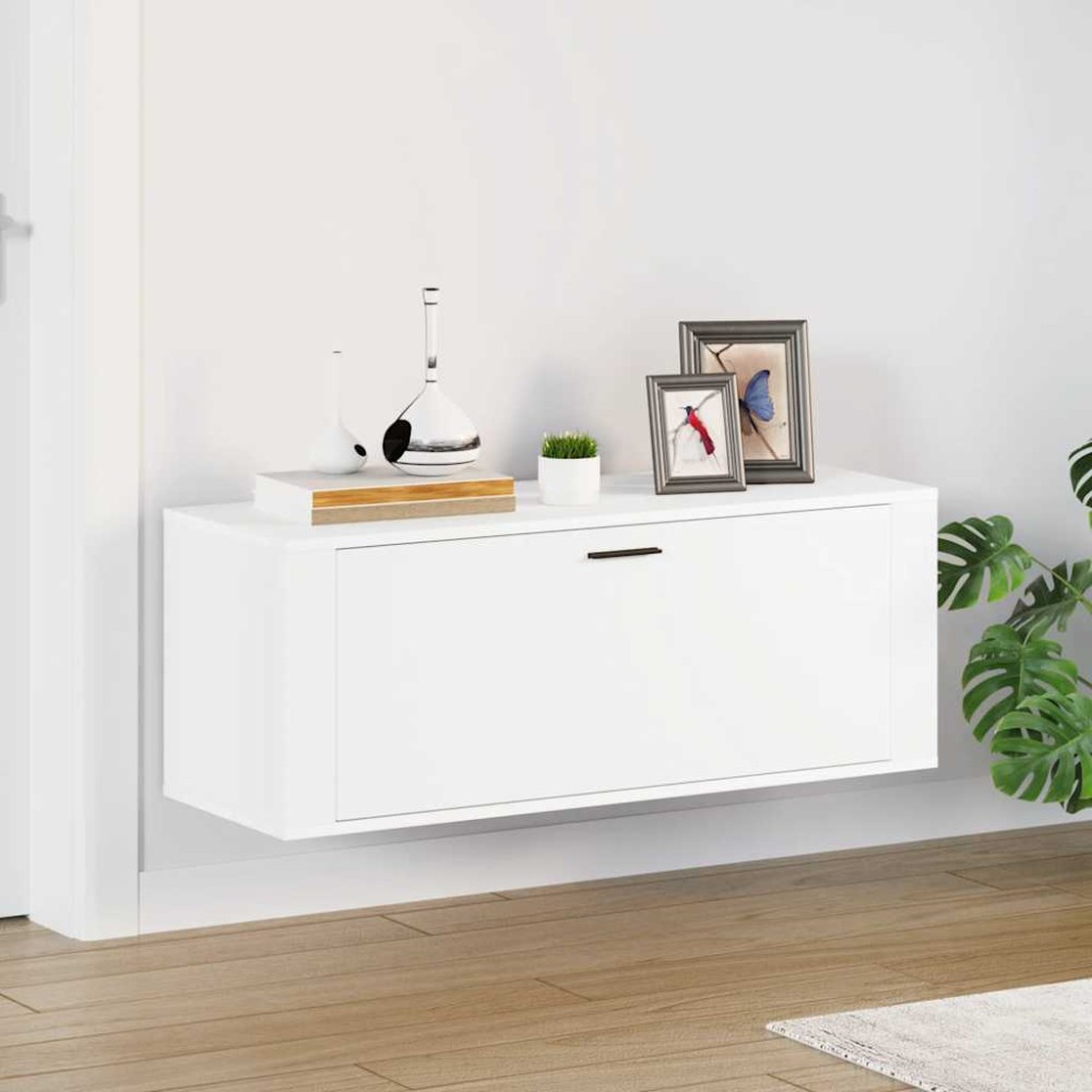 vidaXL Παπουτσοθήκη Επιτοίχια Λευκή 100x35x38 εκ. Επεξεργασμένο Ξύλο