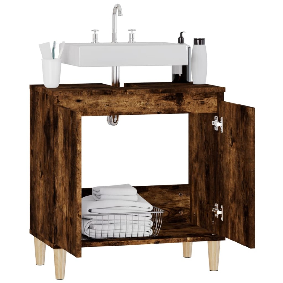 vidaXL Ντουλάπι Νιπτήρα Καπνιστή Δρυς 58x33x60 εκ. Επεξεργ. Ξύλο