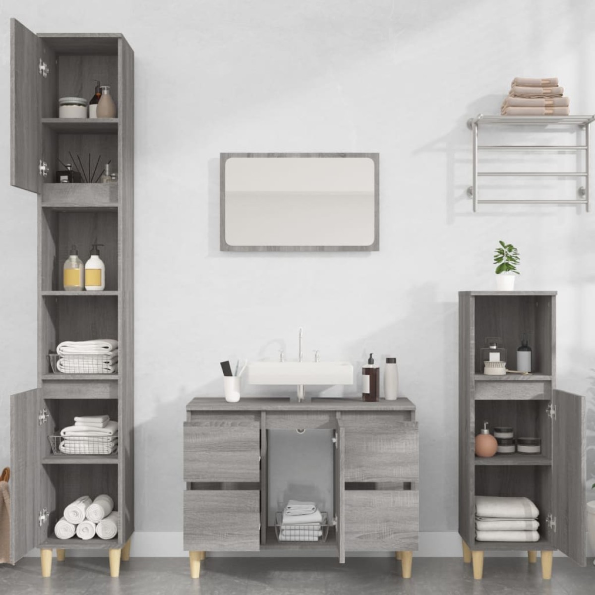vidaXL Ντουλάπι Νιπτήρα Γκρι Sonoma 80 x 33 x 60εκ. Επεξεργασμένο Ξύλο