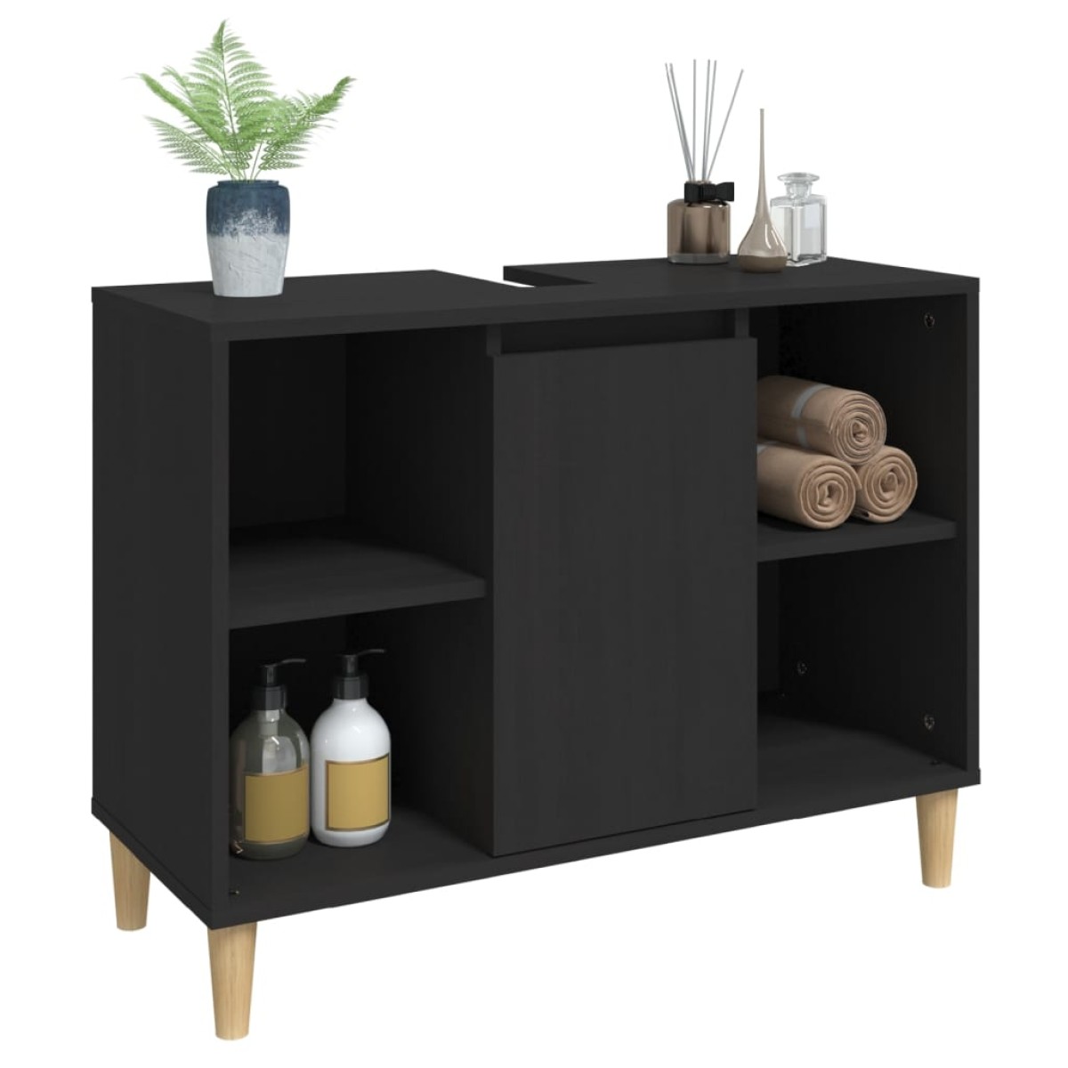 vidaXL Ντουλάπι Νιπτήρα Μαύρο 80 x 33 x 60 εκ. Επεξεργασμένο Ξύλο