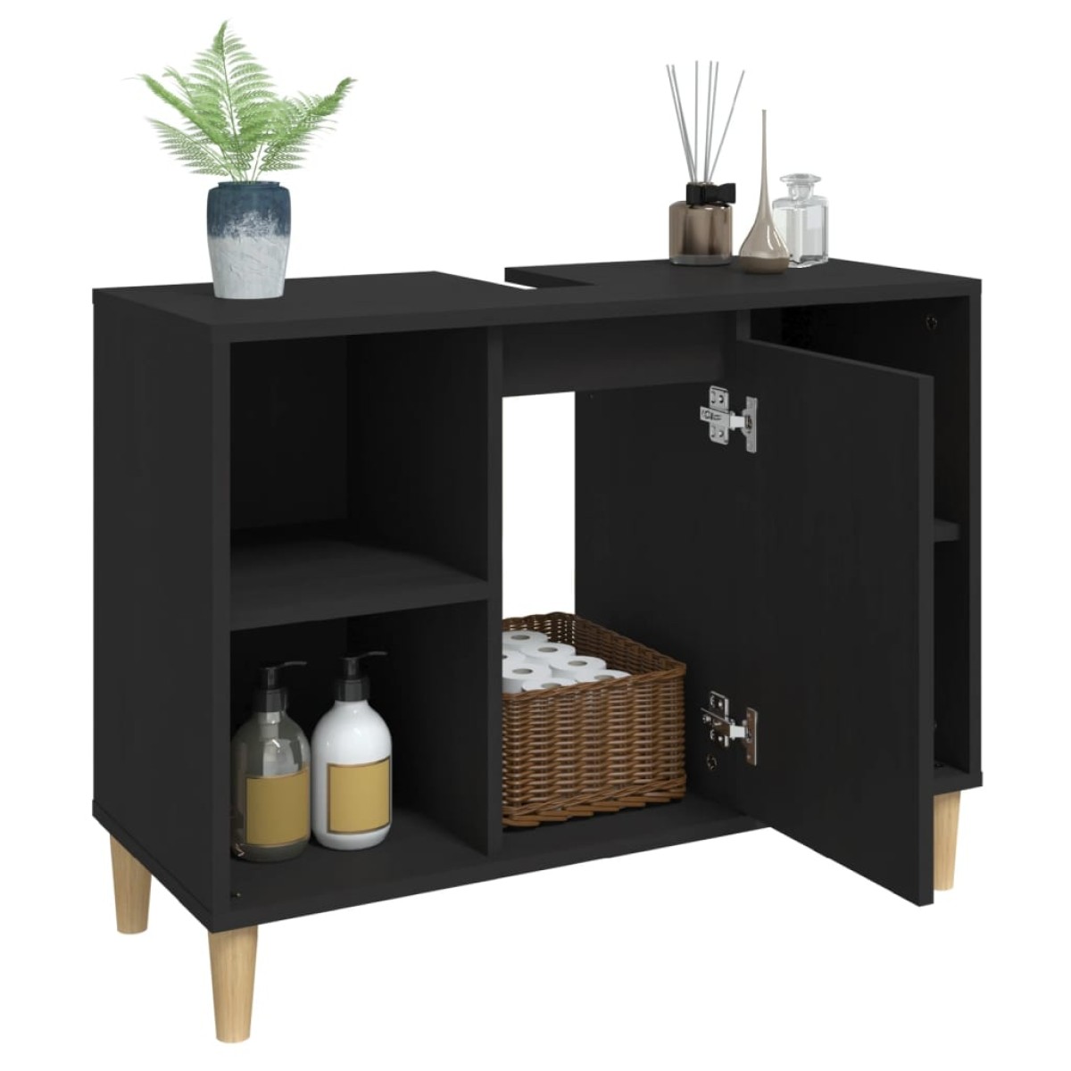 vidaXL Ντουλάπι Νιπτήρα Μαύρο 80 x 33 x 60 εκ. Επεξεργασμένο Ξύλο