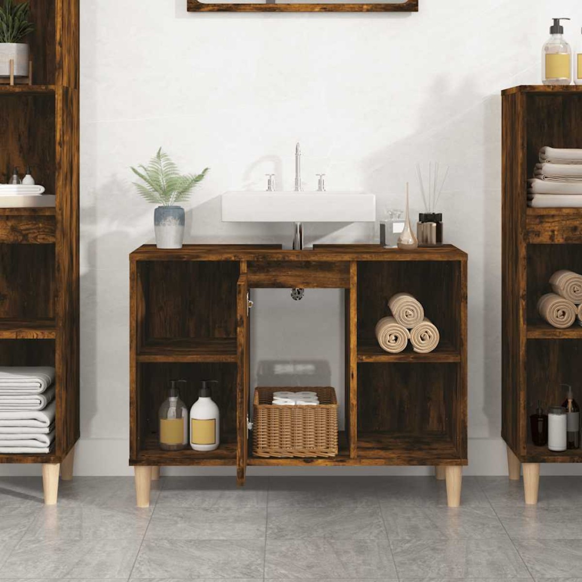vidaXL Ντουλάπι Νιπτήρα Καπνιστή Δρυς 80x33x60 εκ. Επεξεργ. Ξύλο
