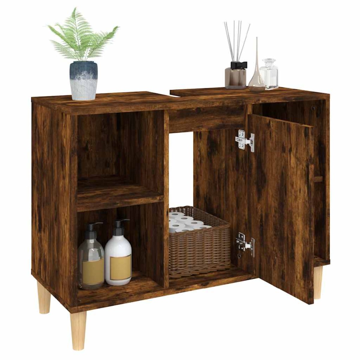vidaXL Ντουλάπι Νιπτήρα Καπνιστή Δρυς 80x33x60 εκ. Επεξεργ. Ξύλο