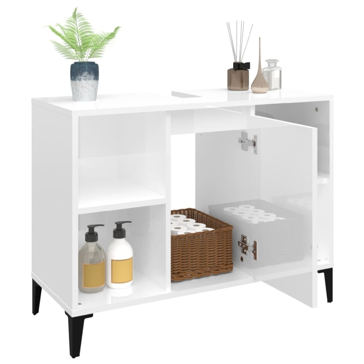 vidaXL Ντουλάπι Νιπτήρα Γυαλ. Λευκό 80x33x60 εκ. Επεξεργασμένο Ξύλο