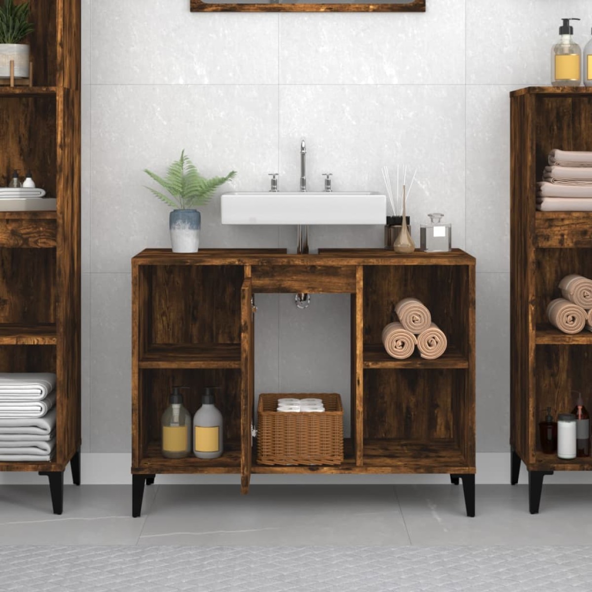 vidaXL Ντουλάπι Νιπτήρα Καπνιστή Δρυς 80x33x60 εκ. Επεξεργ. Ξύλο